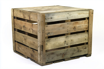 A wooden crate with a brown and white color