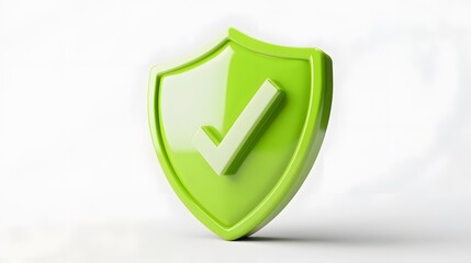 cartoon 3d Icon safety shield green check mark perspective . yellow symbol security safety icon. Green Checkmark in minimalistic style. 3d vector illustration. white background