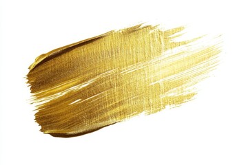 Gold paintbrush stroke on white isolated background art and design concept