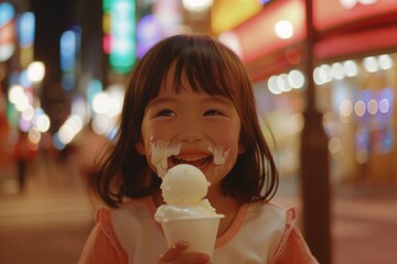 Playful young girl dining delight and displaying cute emotions. ### nourishment metaphor goodness and warmth of family bonds.