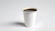 © lovelyday - Plain white paper coffee cup with black coffee on white background with copy space. Disposable cup used for most popular beverage, good for takeaway hot and cold drink