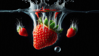 Wall Mural - strawberry in water