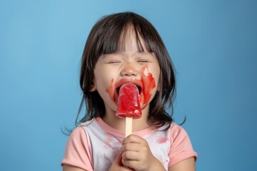 Child spoon and big smile capturing essence of childhood. Playful young girl dining delight and displaying cute emotions. Innocence and purity of child joy while experiencing everyday life.