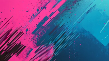 Poster - Abstract Digital Art with Pink, Blue, and Black Stripes and Dots