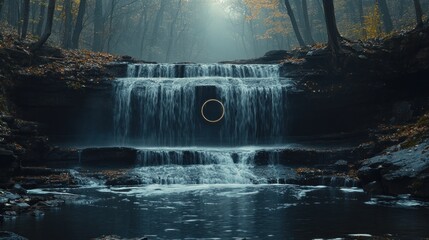 Poster - Mystical Waterfall with Golden Ring