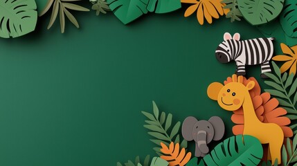 Vibrant 3D Cartoon Safari Scene in Lively Jungle with Playful Animals - Ultra HD 3D Illustration with Copy Space