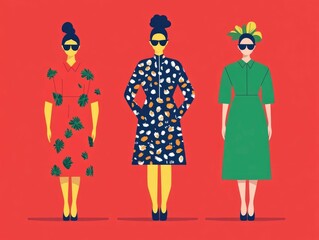 Wall Mural - Minimalist and Contemporary Flat Design of a Runway Fashion Show Featuring Elegant Designer Clothing and Couture Ensembles