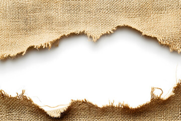 Wall Mural - Burlap texture. A piece of torn burlap isolated on a white background. Canvas.