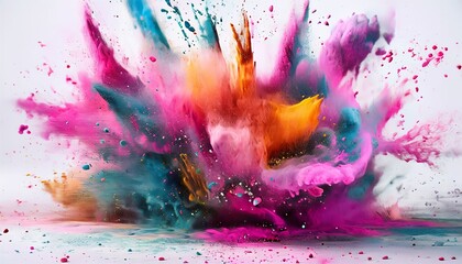 colorful powder explosion, splashing powder, abstract powder splatter, freeze frame, white background