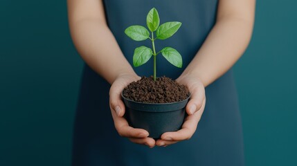 Empowering Eco-Friendly Finance - Businesswoman Holding Plant with Growth Chart in High Detail 8K Resolution Copy Space Background