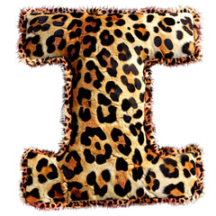 The letter 'I' made with leopard skin isolated on a white transparent background