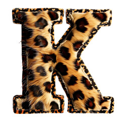 The letter 'K' made with leopard skin isolated on a white transparent background