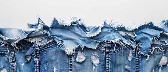 Sticker - Close-up of torn denim fabric on white background 