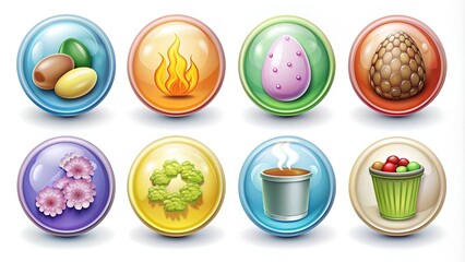 A set of colorful icons representing unpleasant odors, including trash, sweat, and rotten eggs, isolated on a white background with subtle shadows.