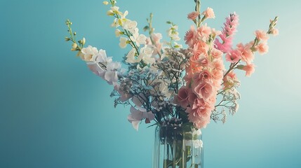 Wall Mural - Cut pastel flowers in a glass flower vase