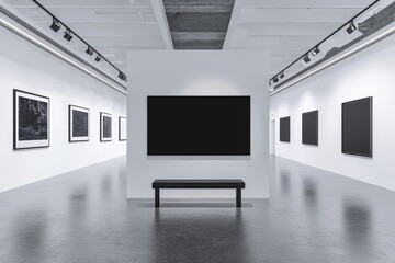 Aufkleber - Modern empty gallery mockup with black wall,