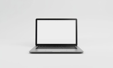 Leinwandbilder - Mock up of white laptop screen isolated on a white background, rendered in 3D. Mock up of computer display, front view, with clear portable data processor. Mock up of computer monitor.