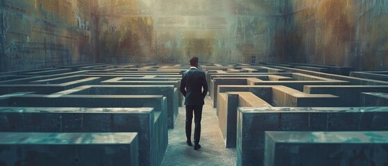 Businessman trying to escape maze