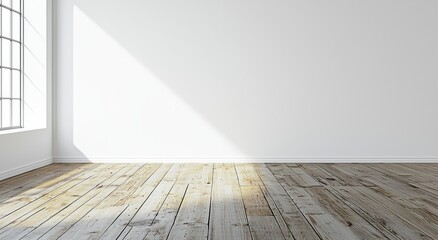 Aufkleber - Large white gallery wall on white background. Empty hall angle and floor mockup. Clear lobby interior with art display template. Sunny indoor environment.