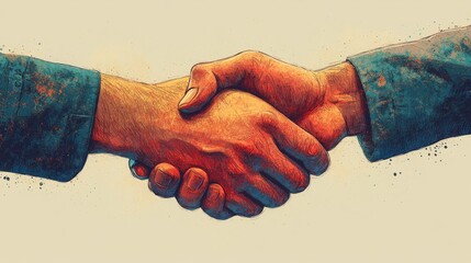 Two hands meet in a strong handshake, symbolizing agreement and partnership in a professional context.