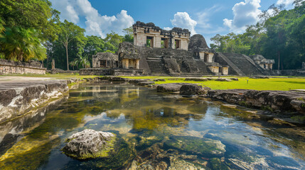 Mayan ruins and jungle in Mexico, adventure travel destination, perfect travel wallpaper