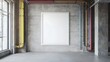 © ชาญณรงค์ โคตรพรหม - Minimalist Mockup of a White Background Frame in an Industrial Loft Interior with Concrete Walls Exposed Pipes and a Gritty Futuristic Digital Painting Style