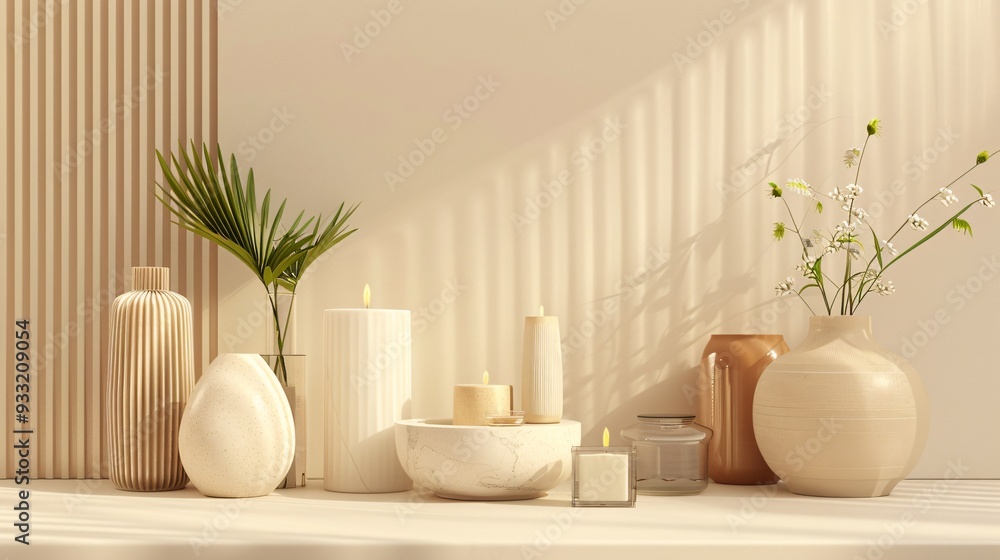 Modern product styling of luxury home decor items on a clean background ...