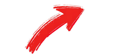 Dynamic red curving arrow pointing upwards isolated PNG cutout transparent background