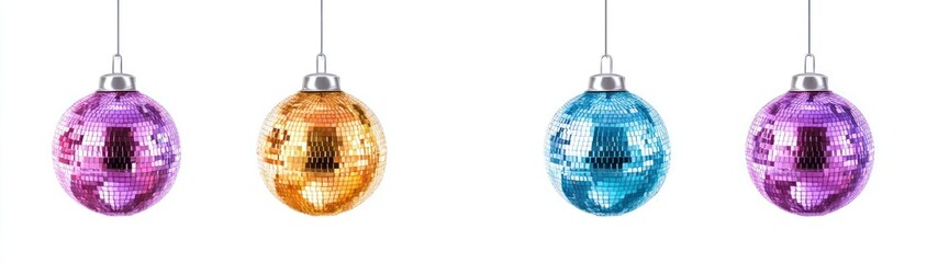 Hanging Disco Balls in Purple, Gold, Blue, and Pink