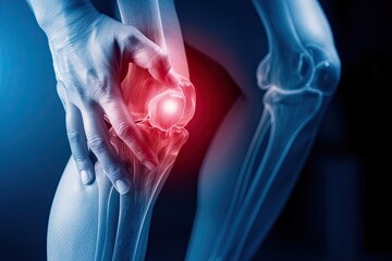 knee pain, focusing on joint inflammation with a highlighted area around the knee joint