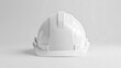 © F - Isolated white construction helmet in a mockup style, front-facing and centered against a clean white background. Ideal for projects focused on safety, construction, and industrial design