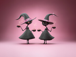 Wall Mural - Halloween witches party, minimal concept. Eerie beauty and adult fairy tales entwine.