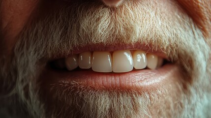 Close-up of a Smiling Elderly Man with White Beard and Healthy Teeth