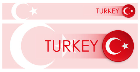 Wall Mural - Turkey flag horizontal web banner in modern neomorphism style. Webpage Turkish country header button for mobile application or internet site. Vector