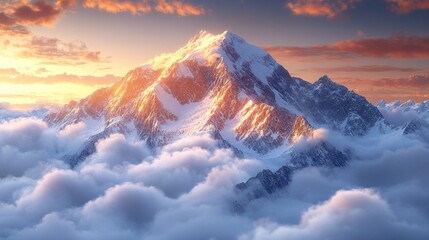 Sticker - Snowy Mountain Peak Above the Clouds at Sunset