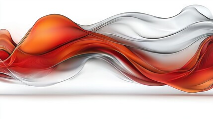   An abstract wave in red and white tones against a white backdrop, reflecting light at its base