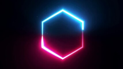 Wall Mural - neon hexagon glow: a vibrant, electric blue and pink hexagon glows against a dark background, radiat