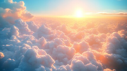 Wall Mural - The sky is filled with fluffy white clouds and the sun is shining brightly