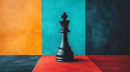 Wall Mural - A black chess piece is on a red, yellow, and blue background