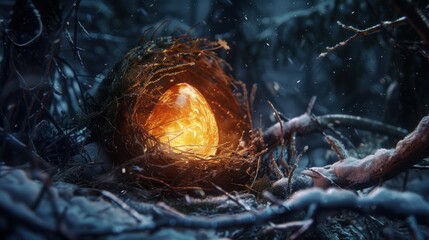 Poster - Glowing bird's nest in winter wonderland