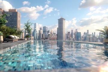 Wall Mural - City skyline with swimming pool