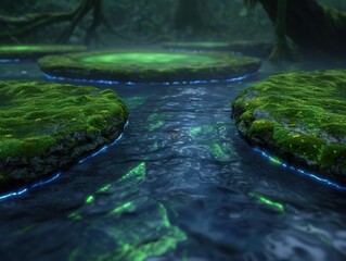 Sticker - Serene moss-covered stream in lush forest