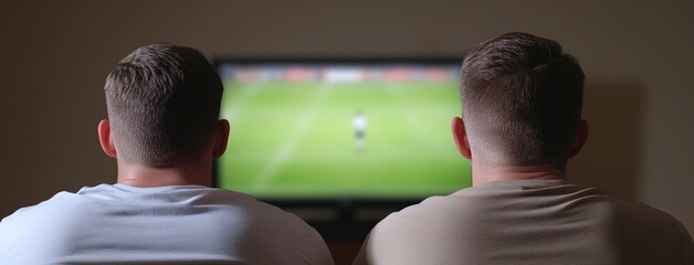 Three friends enjoying a thrilling soccer match on a large screen in a cozy living room during game night