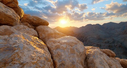 Canvas Print - Breathtaking sunset over rugged mountain landscape