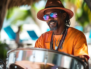 a steel drum player in , caribbean