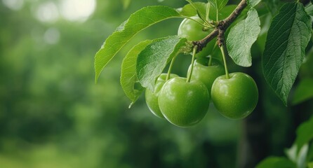 Poster - Fresh green apples on tree branch