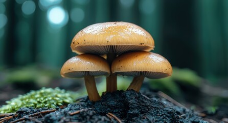 Wall Mural - Vibrant mushrooms growing in the forest