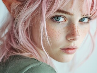 Sticker - close-up portrait of a woman with pink hair