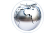 © Kanokmai - Illustration of 3D travel globe with an airplane flying around it transparent background (png)