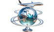 © Kanokmai - Illustration of 3D travel globe with an airplane flying around it transparent background (png)